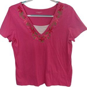 Laura Scott Layered Look Short-sleeved Embroidered V-neck T-Shirt